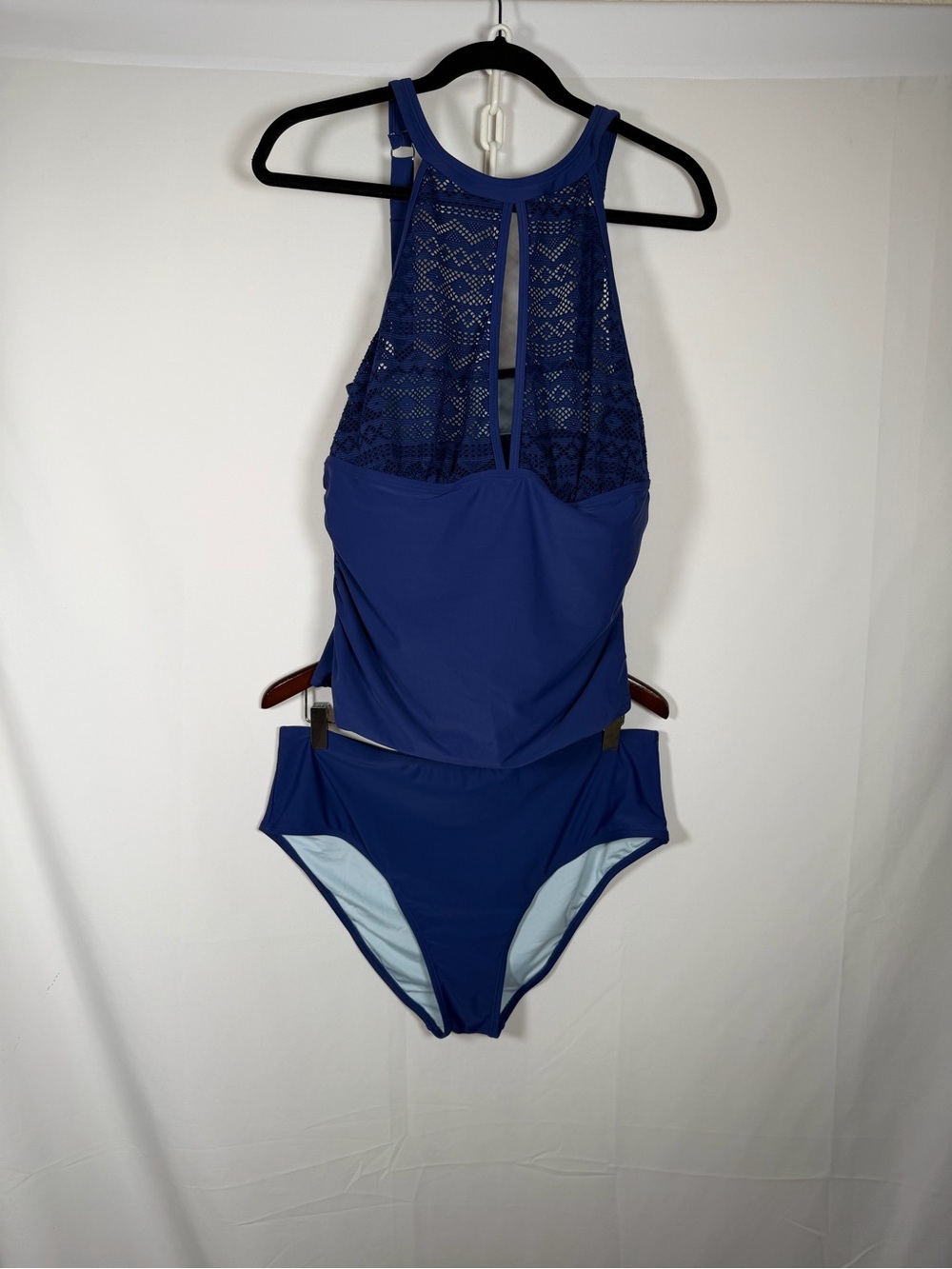 NWT Navy Blue High-Neck Lace Tankini‎ Set